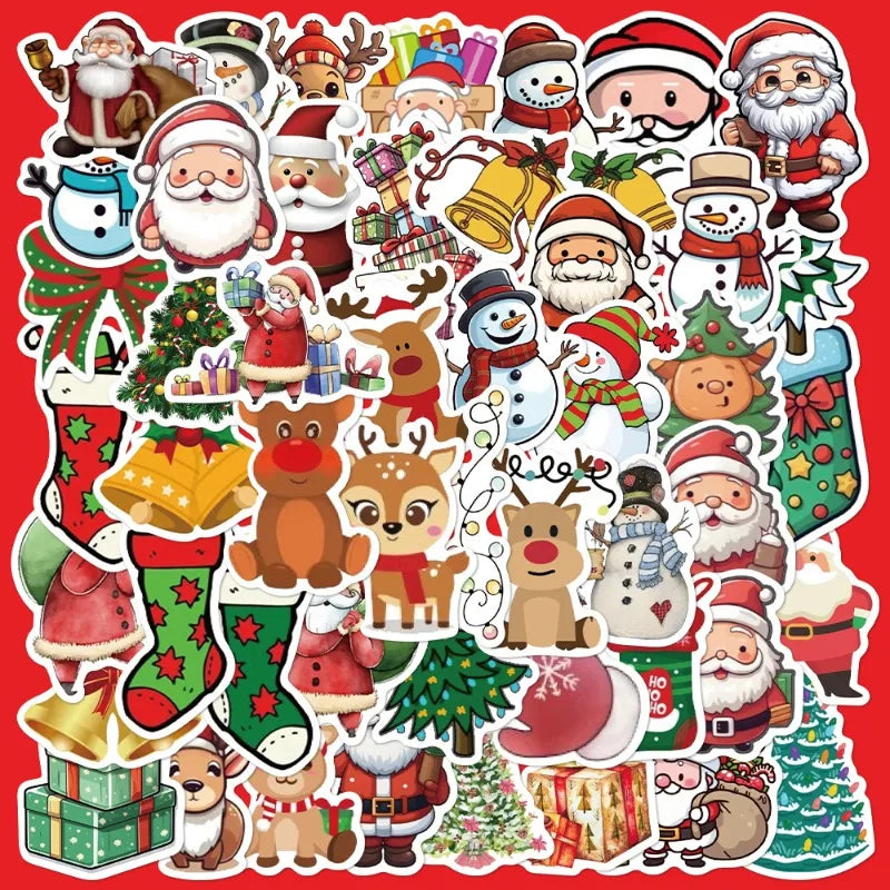 50pcs Retro Santa Claus Stickers for Helmet, Wall, DIY Decoration Wholesale