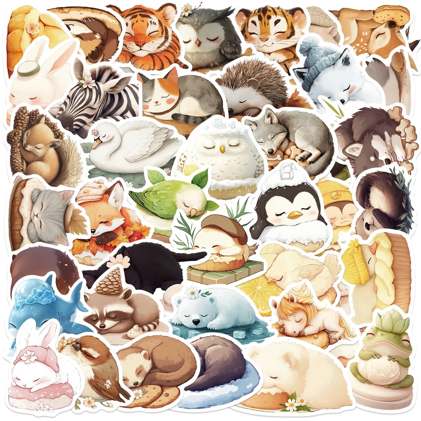 50pcs Cute Animal Stickers for Laptops & Water Bottles