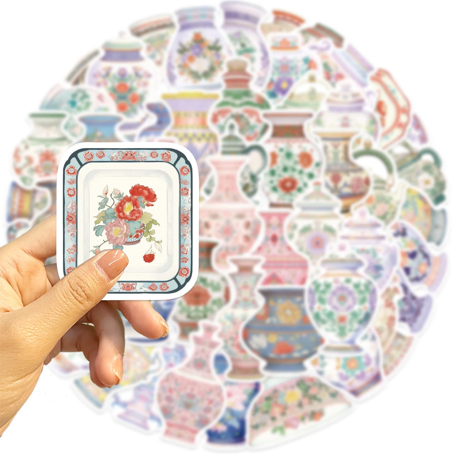 52Pcs Retro Chinese Style Porcelain Design Stickers Self Adhesive DIY Skateboard Guitar Laptop Phone Decals StickerToys