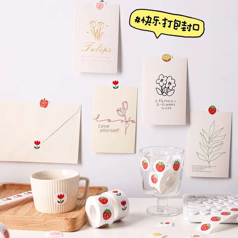 500pcs/roll Cute Strawberry Reward Stickers Scrapbooking Fruit Envelope Seal Stickers For Birthday Party Favors Baking Goods