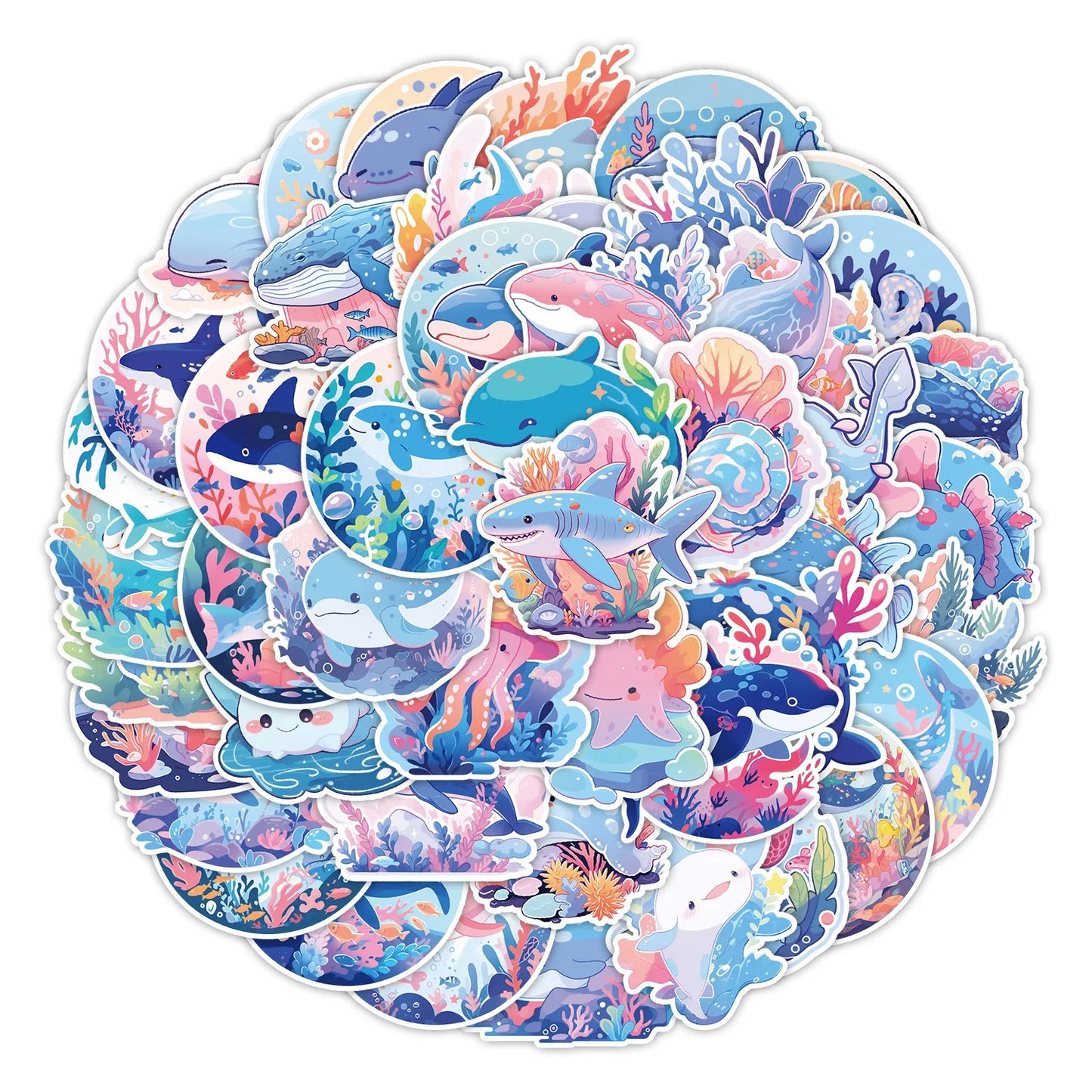 Cartoon Sea Animal Stickers for Phone Laptop Luggage Skateboard - 10/30/50PCS