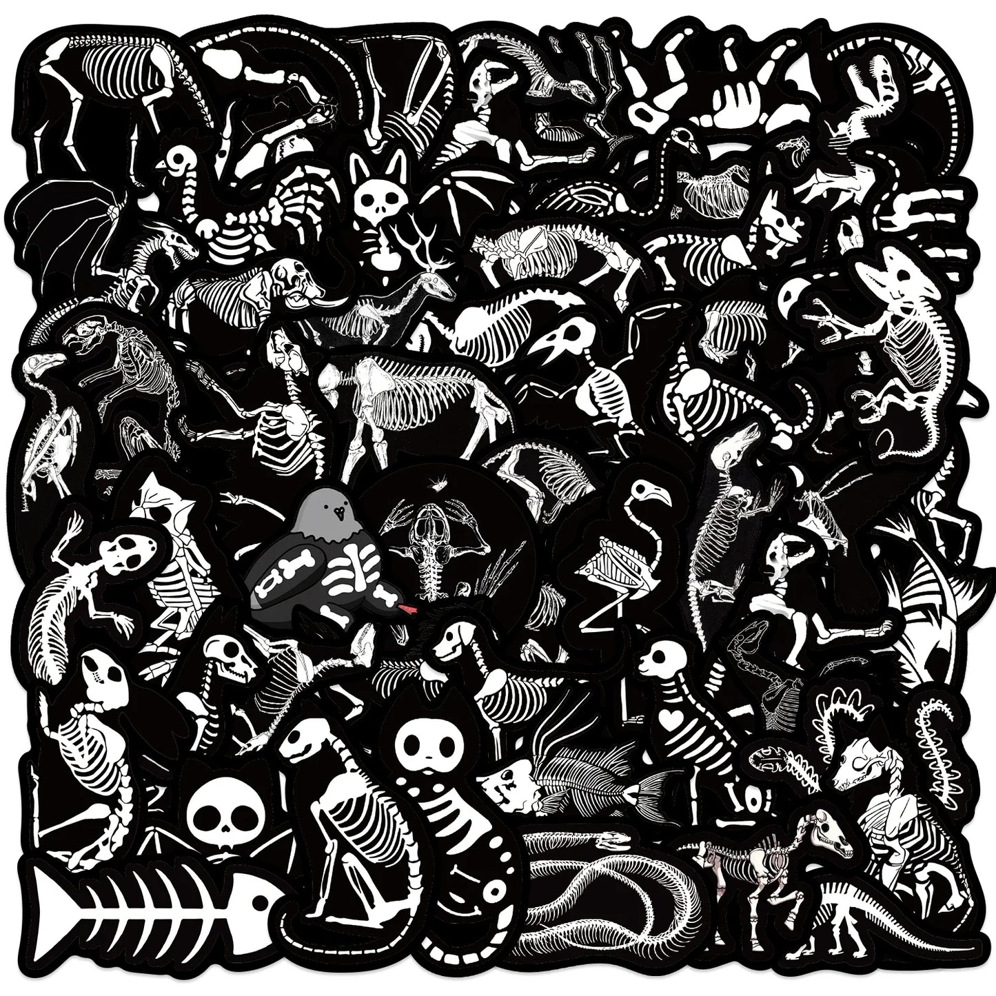56pcs Animal Skeleton Stickers: Waterproof Laptop Decals