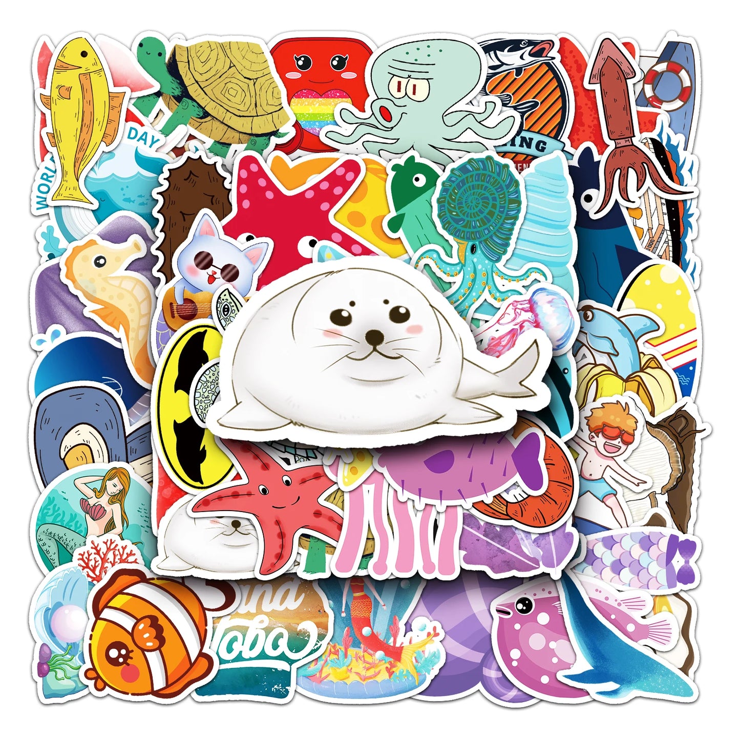 50Pcs Ocean Cartoon Waterproof Vinyl Stickers for Skateboard Snowboard