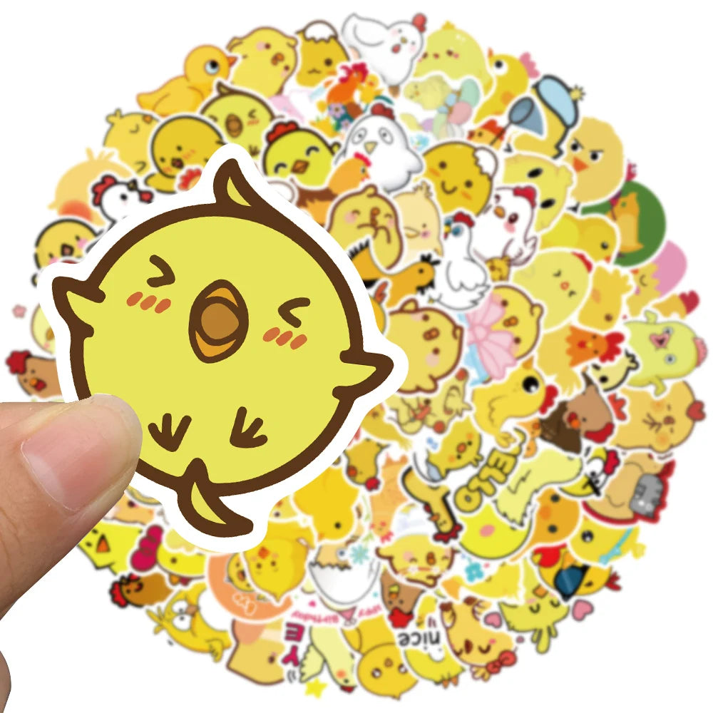 50/100pcs Cute Cartoon Little Yellow Chicken Stickers For Laptop Phone Water Bottle Waterproof Graffiti Bicycle Car Decals