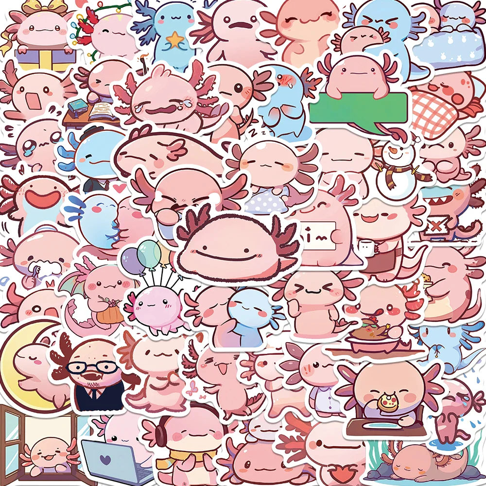 Kawaii Pink Axolotl Stickers Cute Cartoon Decals Scrapbooking Stationery PVC
