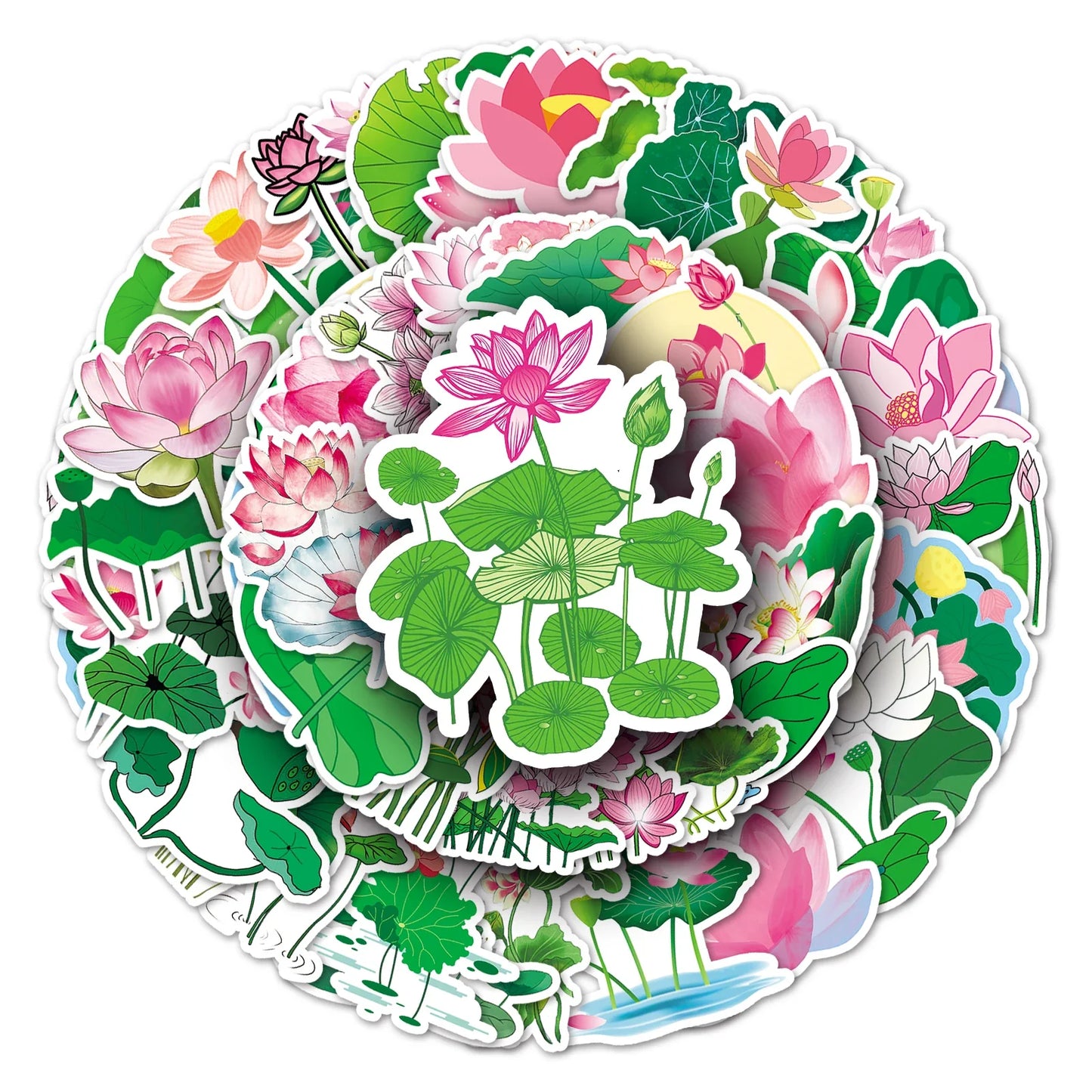 50Pcs Lotus Cartoon Waterproof Vinyl Stickers for Skateboard Snowboard