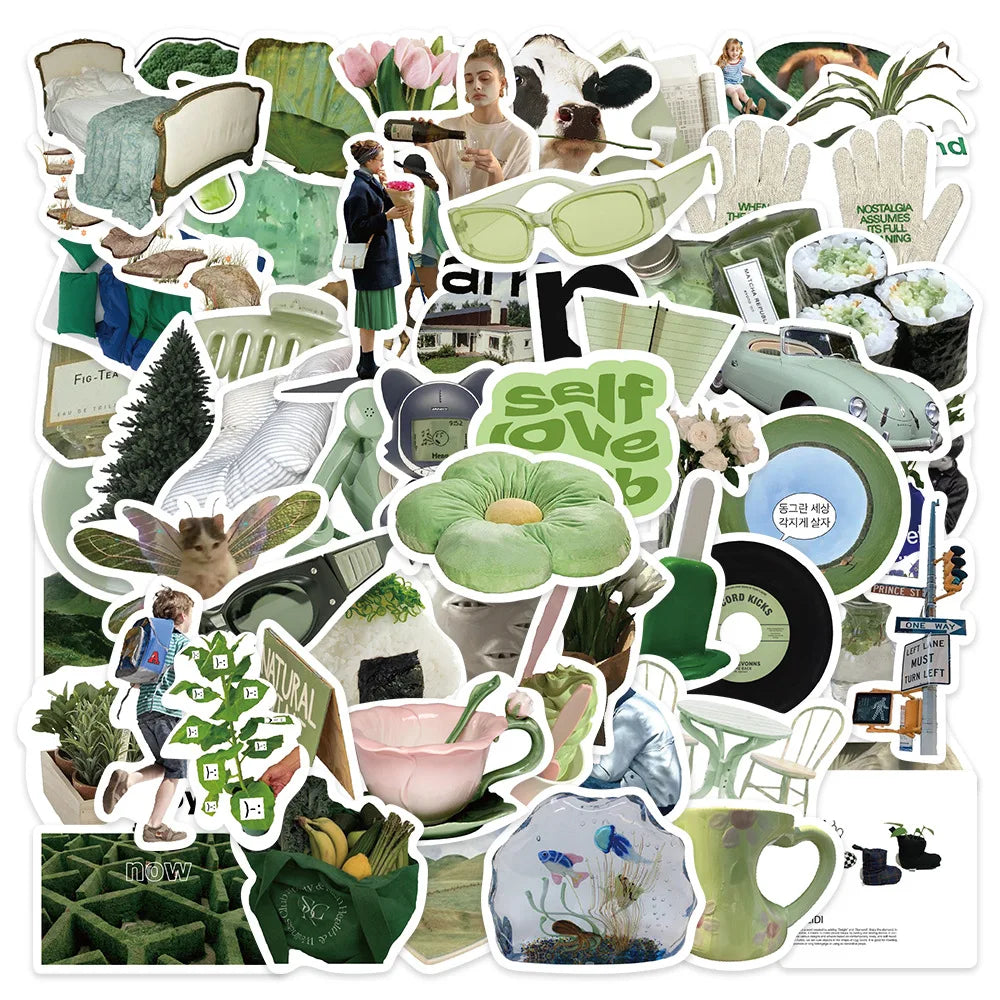 Cute Green Cartoon Stickers 10/30/62pcs Graffiti Decals for Scrapbook Laptop Fridge Bike DIY Kids