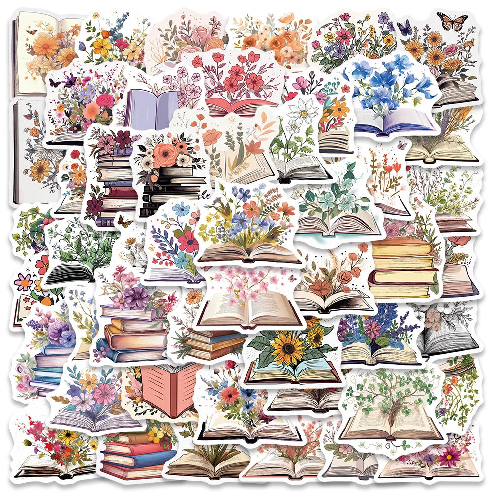 50PCS Floral Vinyl Stickers for Scrapbook, Laptop, Phone, Luggage
