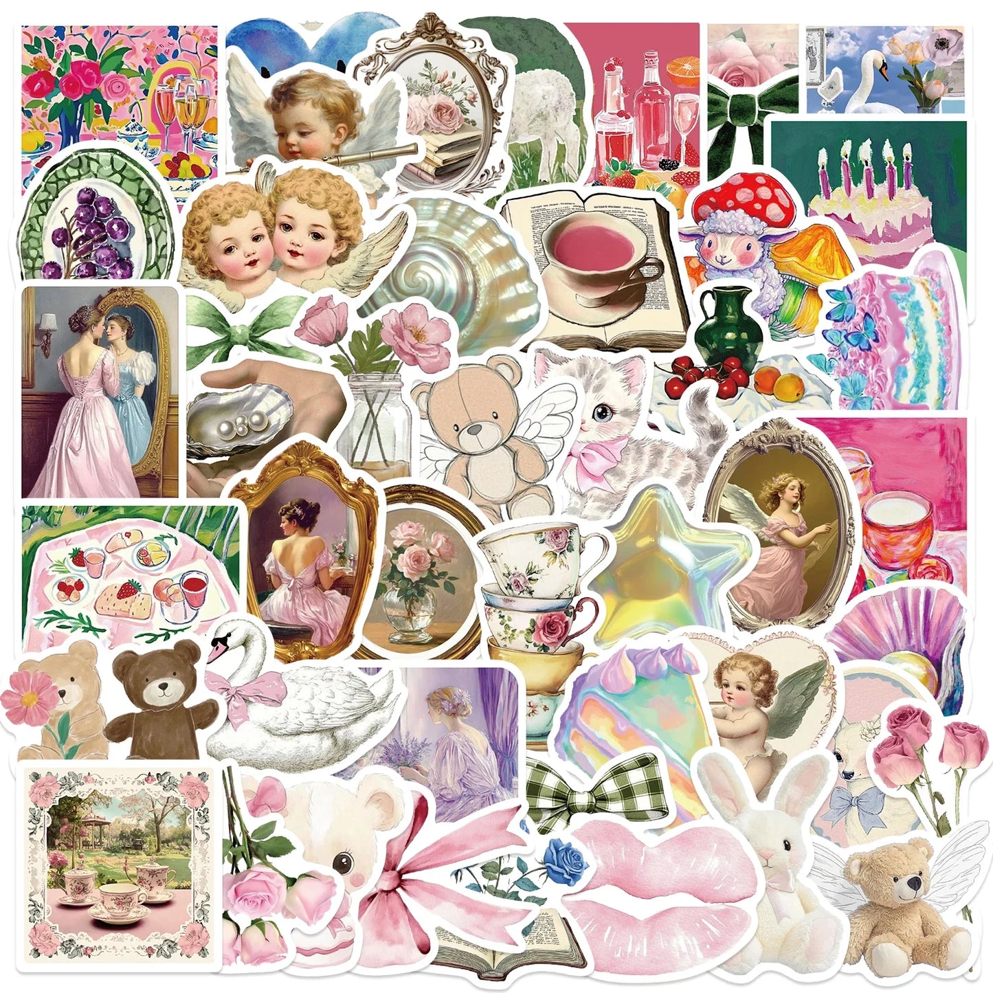 50 Retro Aesthetic Waterproof Stickers for Laptop & Scrapbooking