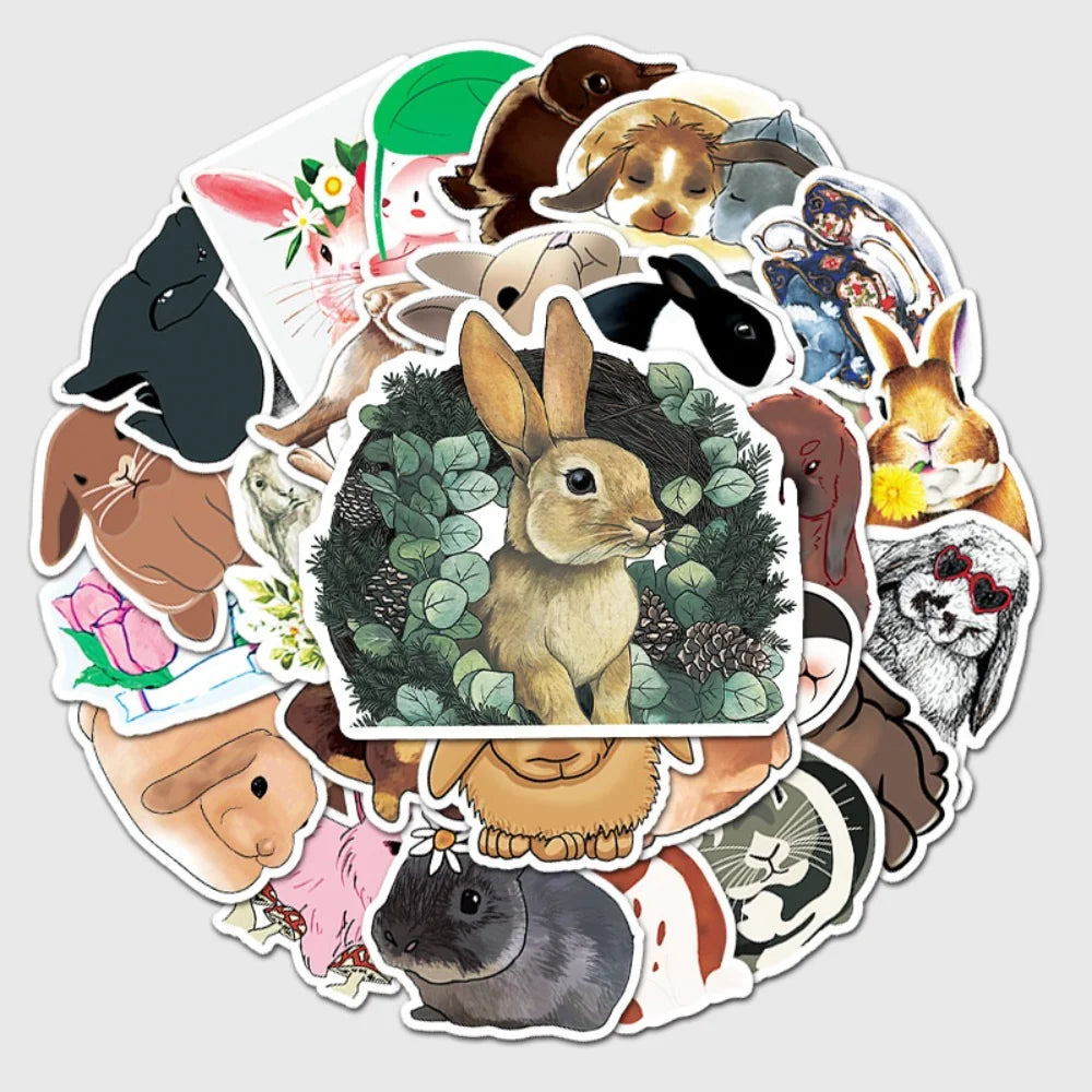 50pcs Aesthetic Children's Sticker Cute Rabbit Cartoon Graffiti Laptop Notebooks Car Credit Card Sticker Motorcycle Helmet