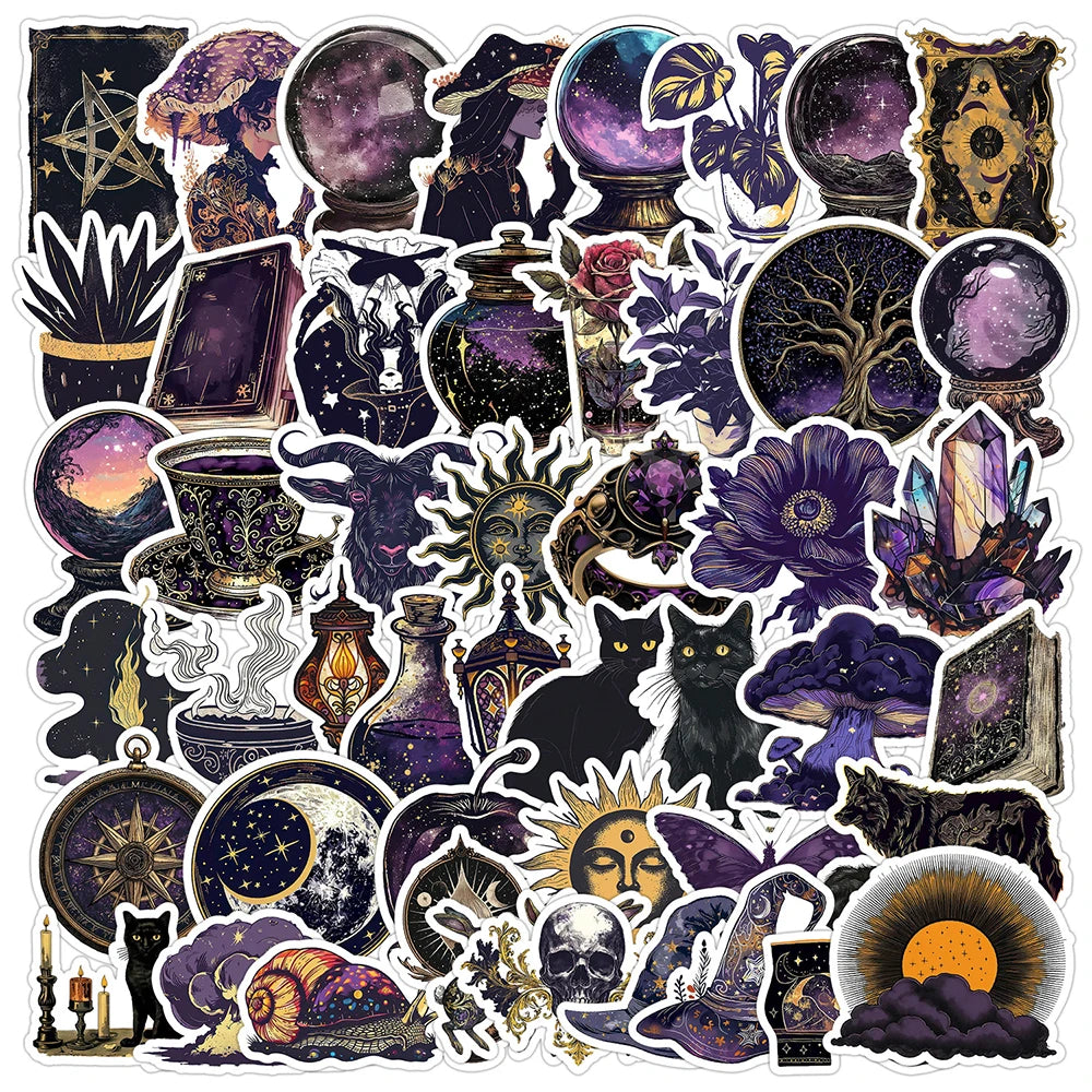 50pcs Black Magic Graffiti Stickers for Helmet, Wall, Desktop Decoration