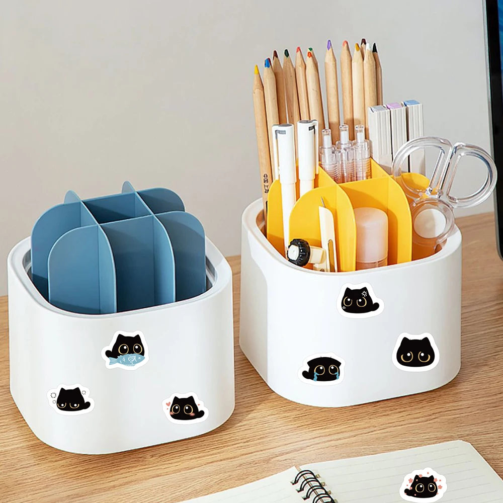 500pcs/roll Cute Cartoon Animal Black Cat Stickers Kids Students Reward Decals Luggage Laptop Phone Vinyl Sticker (10 Patterns)