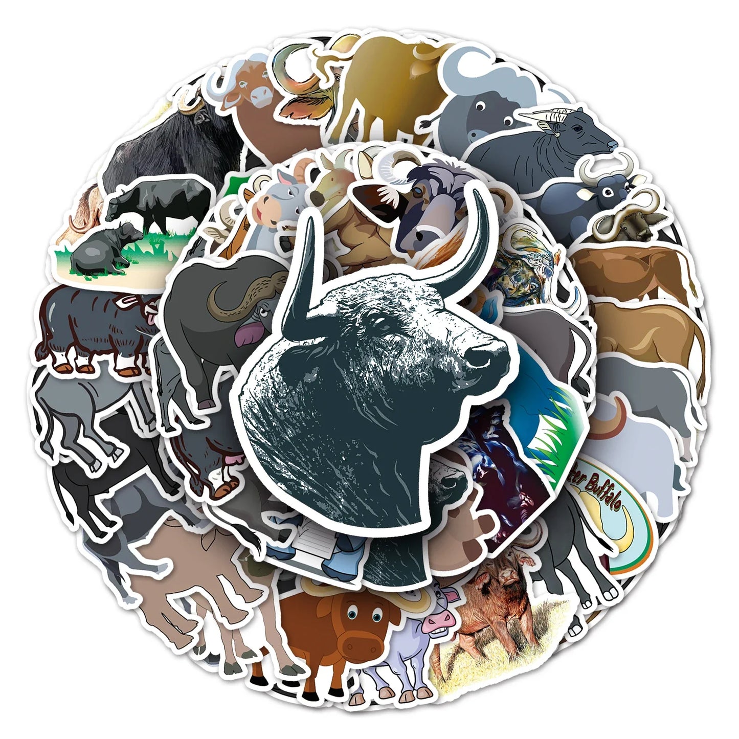 50Pcs Buffalo Cartoon Waterproof Vinyl Stickers for Skateboard Snowboard