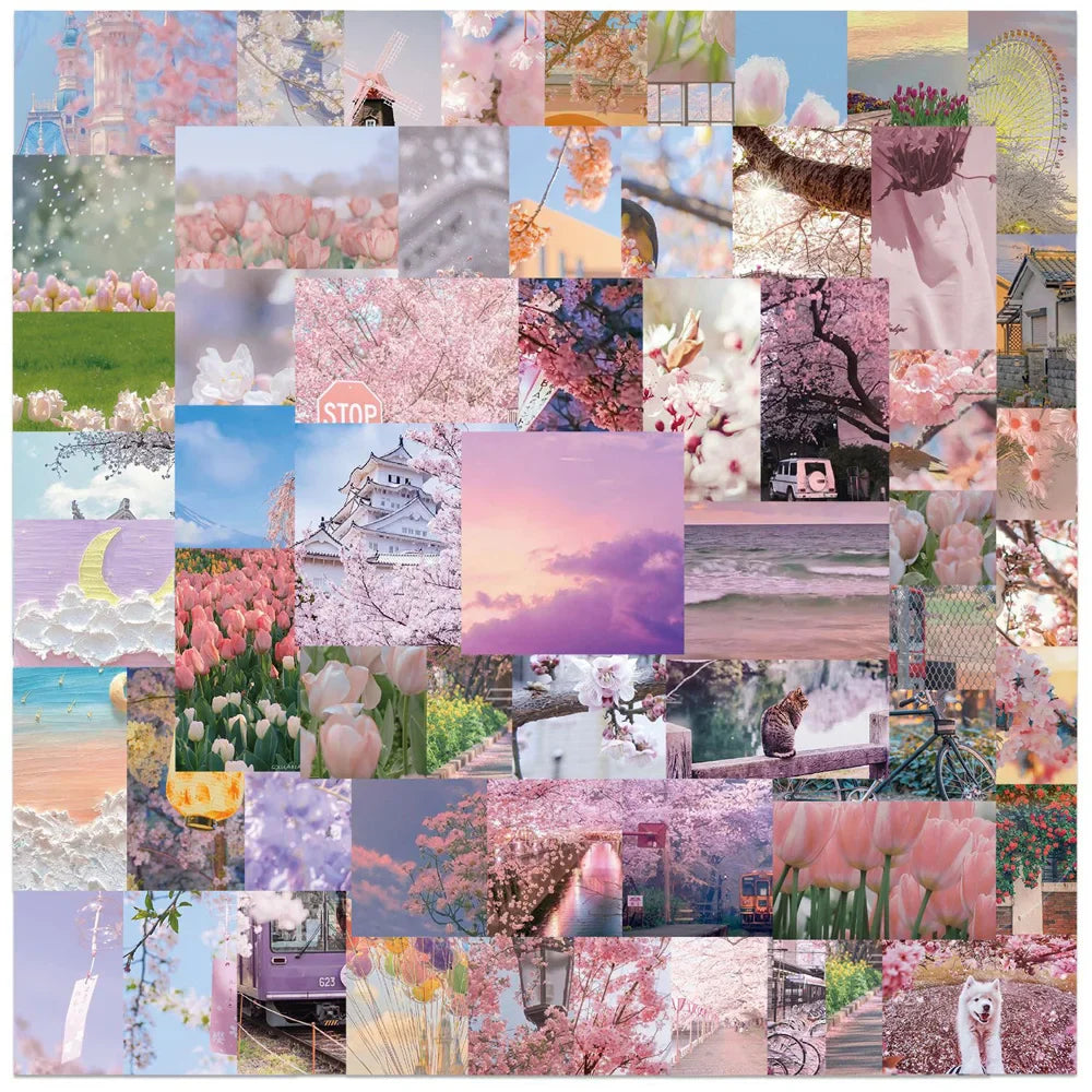 Cute Pink Flower Stickers for Phone, Laptop, Luggage, Guitar, Car - 10/30/65pcs Aesthetic Decals