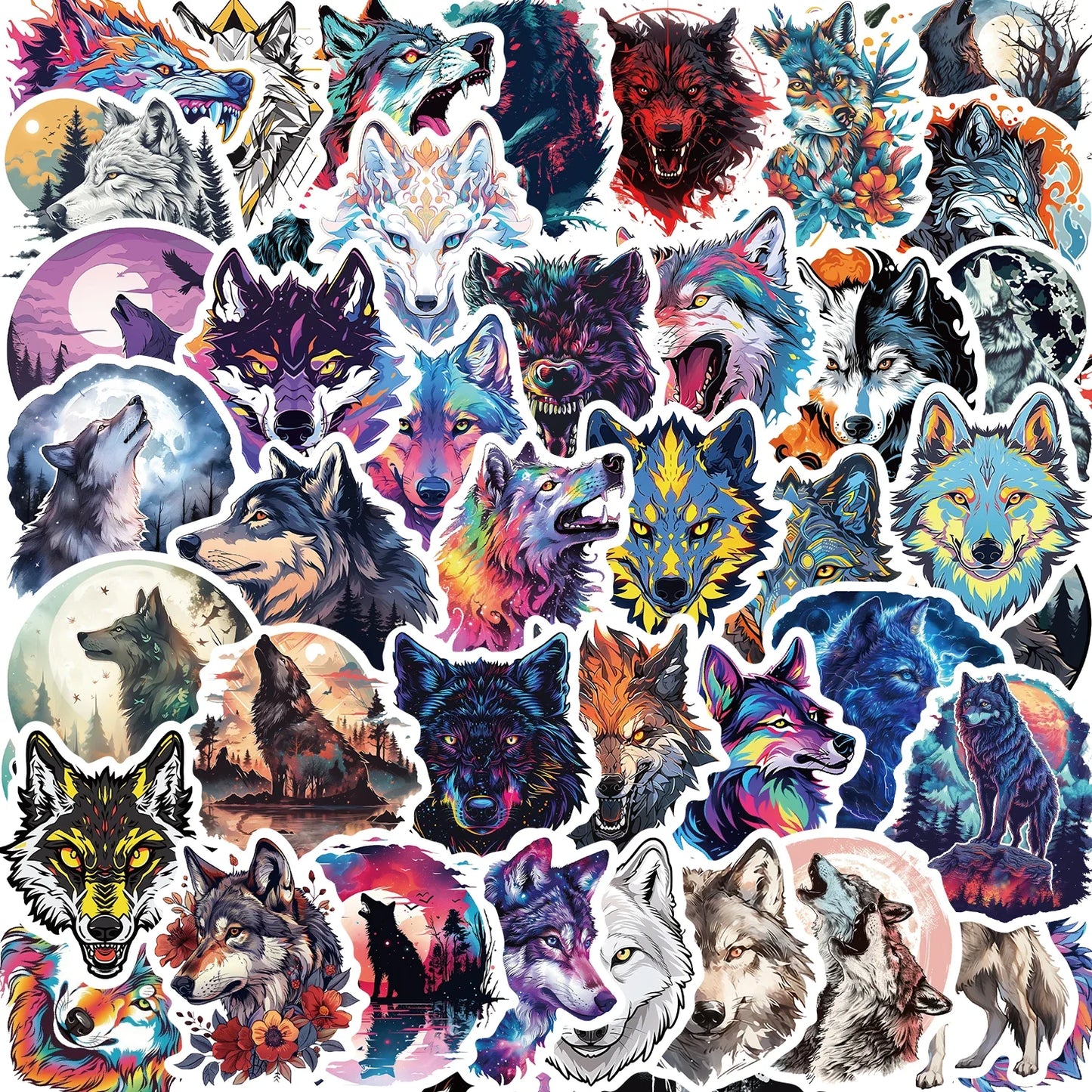 50pcs Wolf Stickers: Waterproof, Cool, Dark Animal Decals