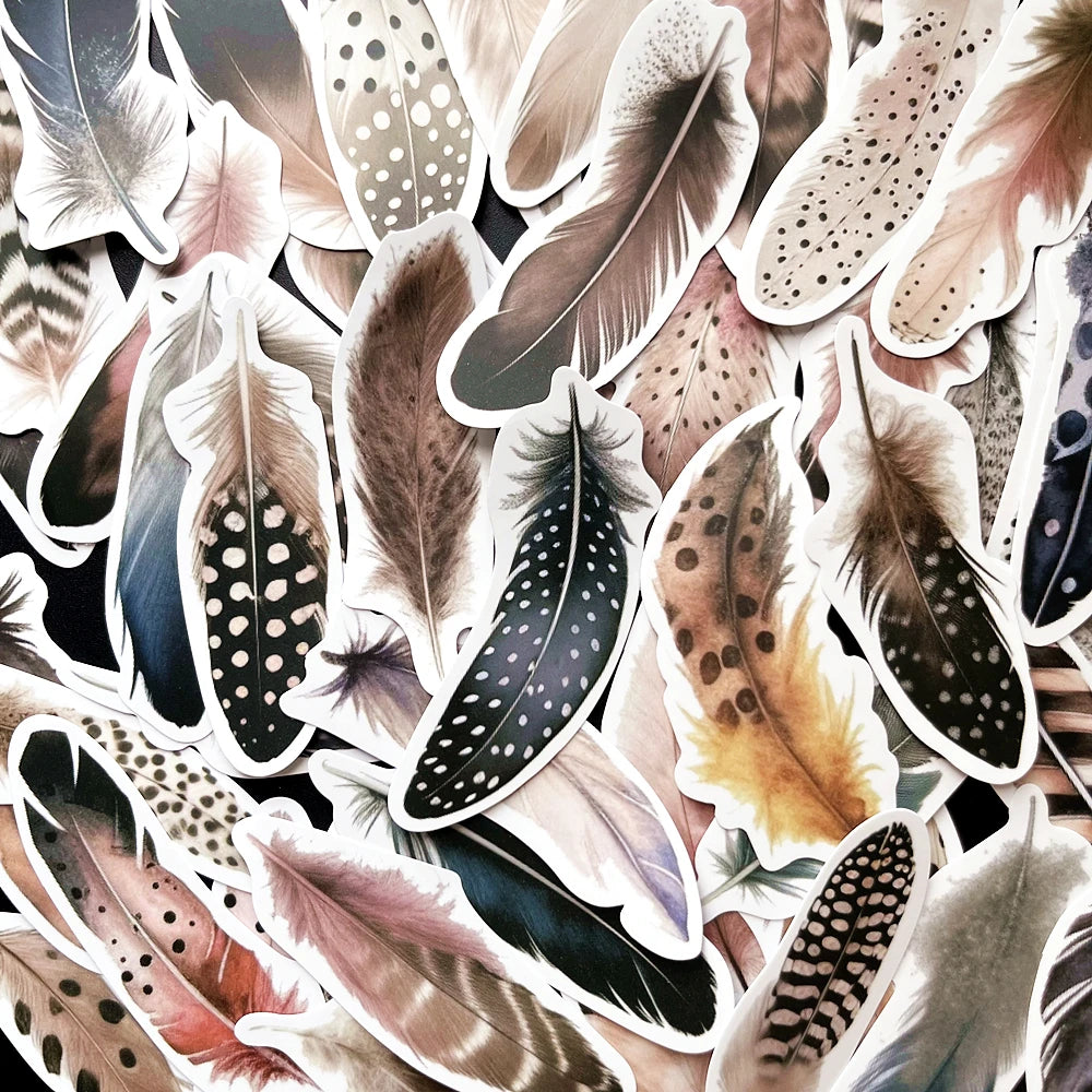 Bird Feather Stickers 10/64Pcs for Laptop, Suitcase, iPad, Scrapbooking, DIY Crafts
