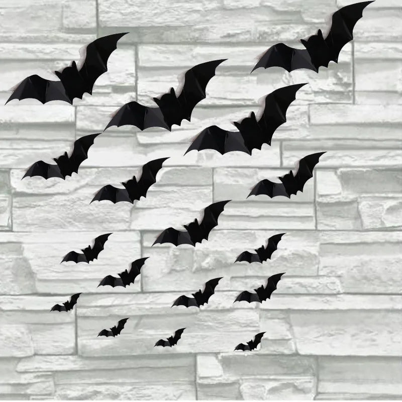 80Pcs 3D Black Bat Stickers Halloween Wall Decor Removable Decals