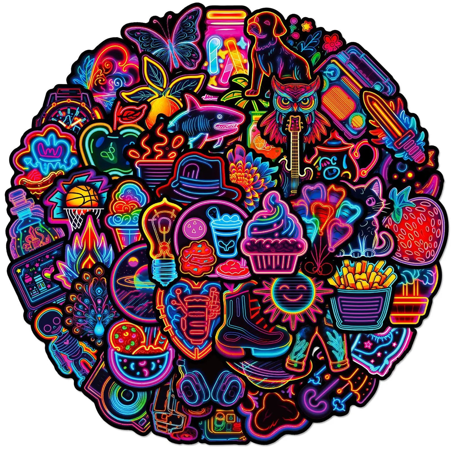 50PCS Cool Neon Light Stickers Trendy Graffiti Waterproof Vinyl Neon Stickers Pack for Phone
