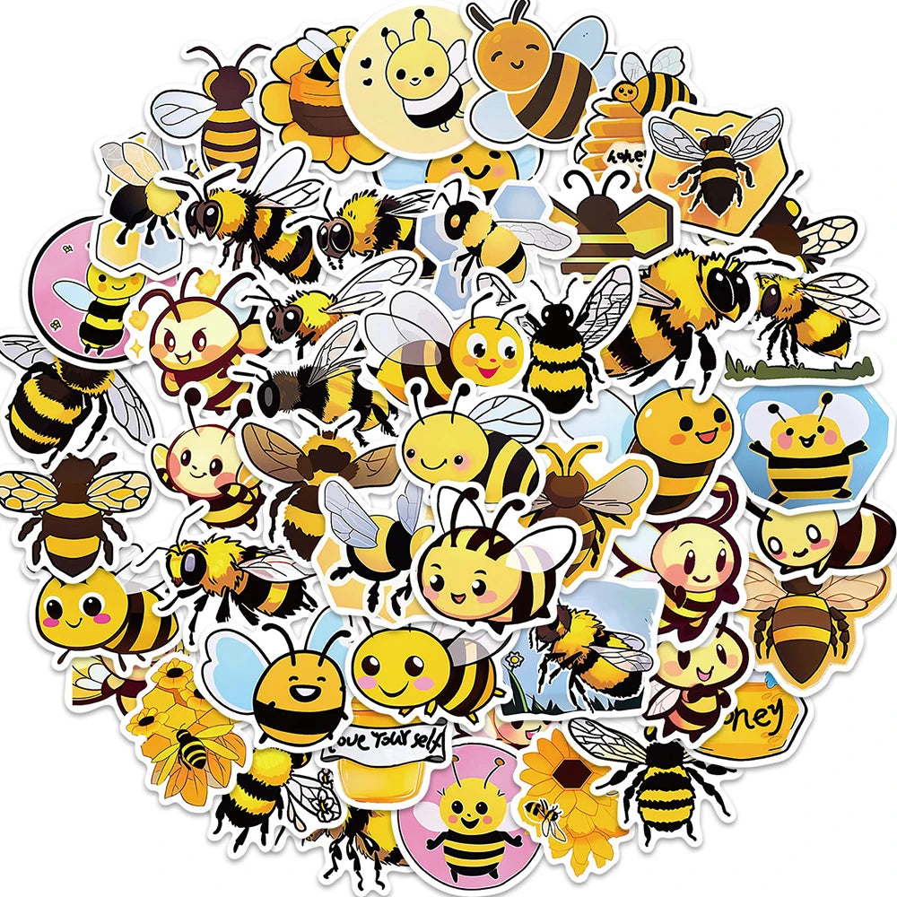 10/30/50PCS Kawaii Bee Cartoon Stickers Cute Decals Toys Decoration DIY Skateboard Phone Notebook fridge Cute Sticker For Kids