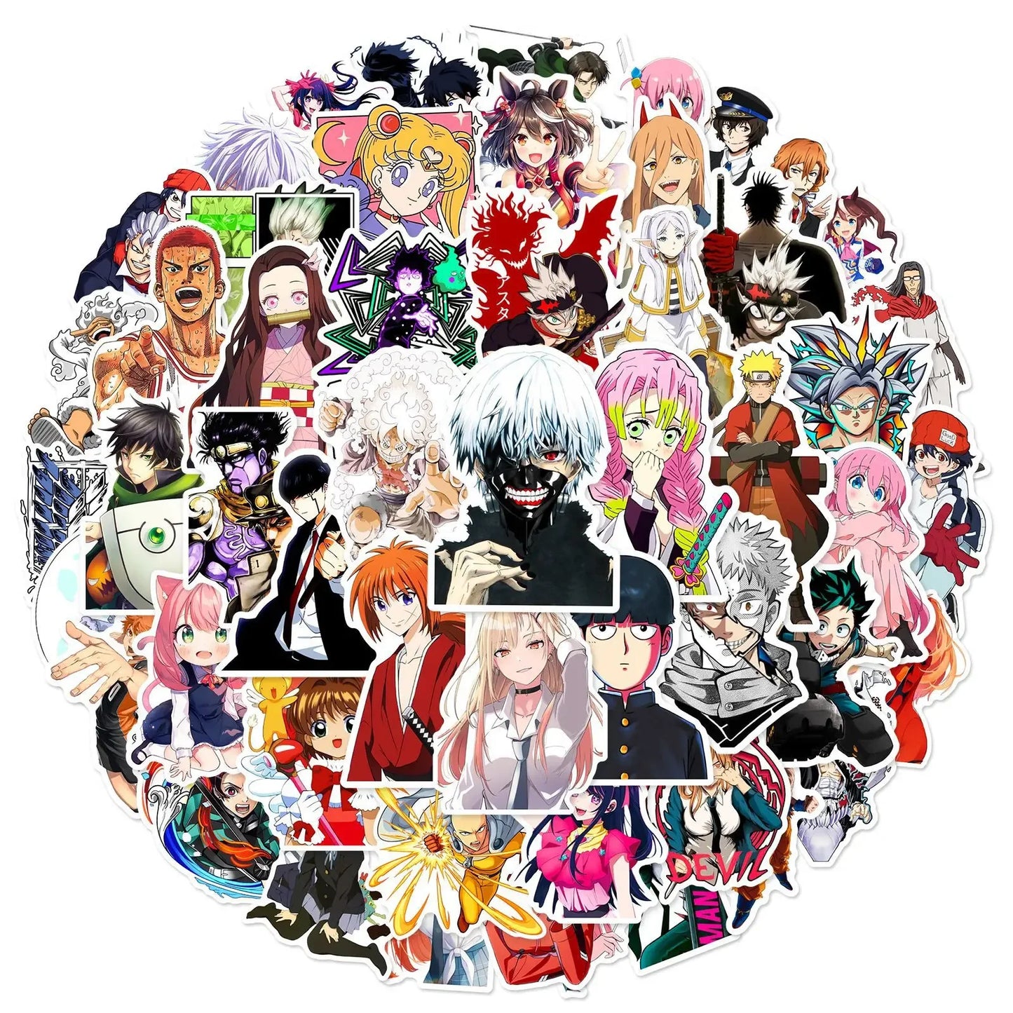50Pcs Anime Stickers Waterproof Decals for Laptop, Motorcycle, Luggage, Phone