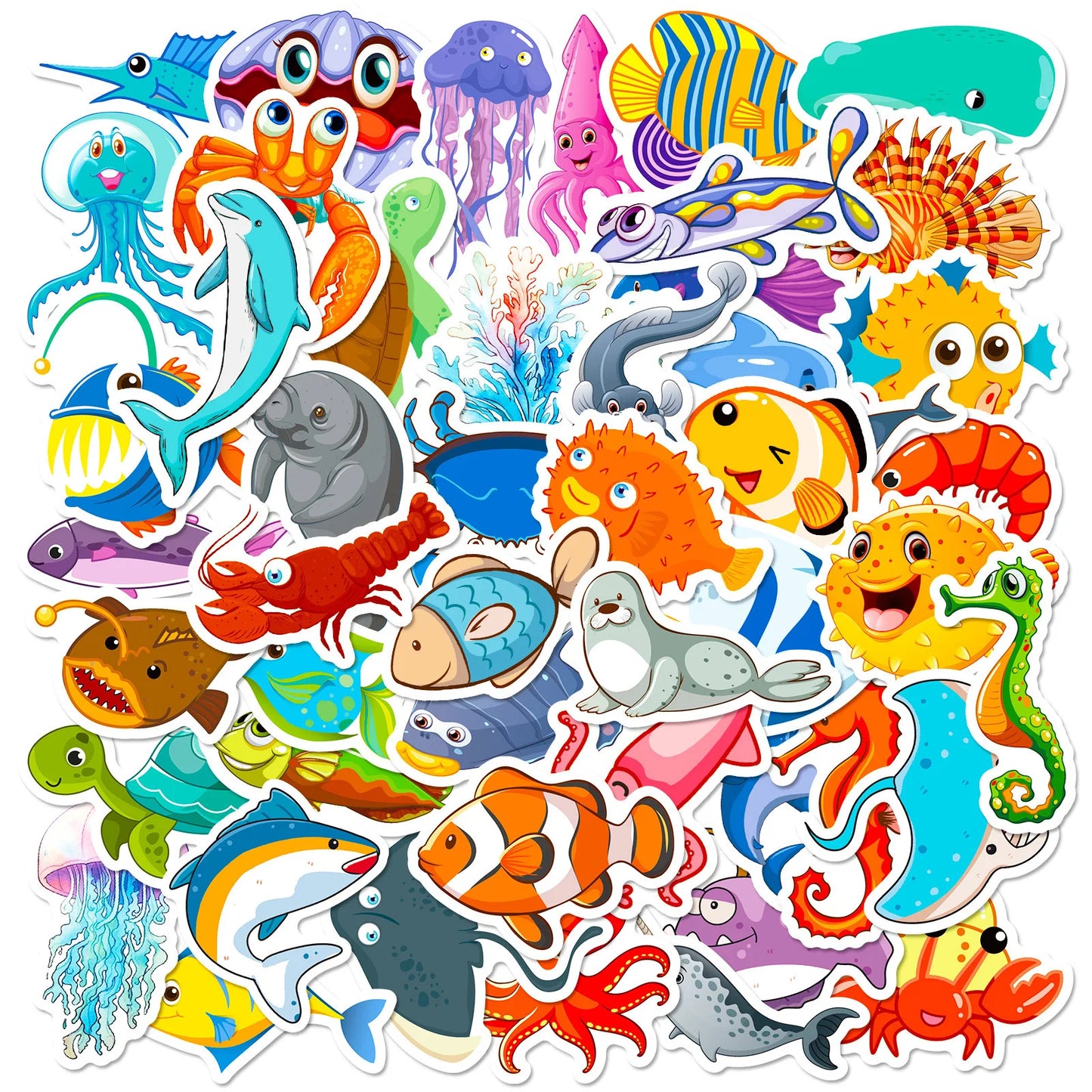 50pcs Underwater Marine Life Stickers for Helmet, Wall, DIY Decoration