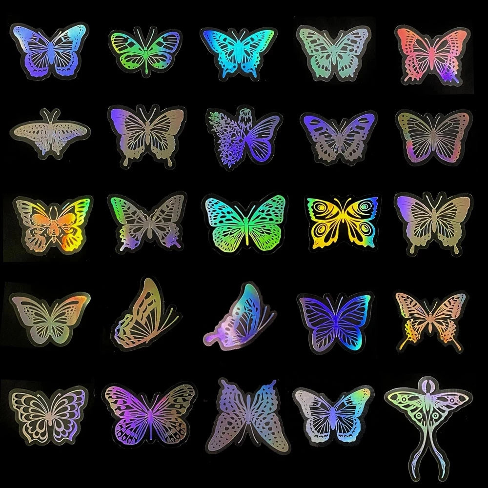 10/30/50/100PCS Holographic Laser Butterfly PET Flash Dream Stickers Aesthetic Hand Account DIY Notebook Motorcycle Car Sticker