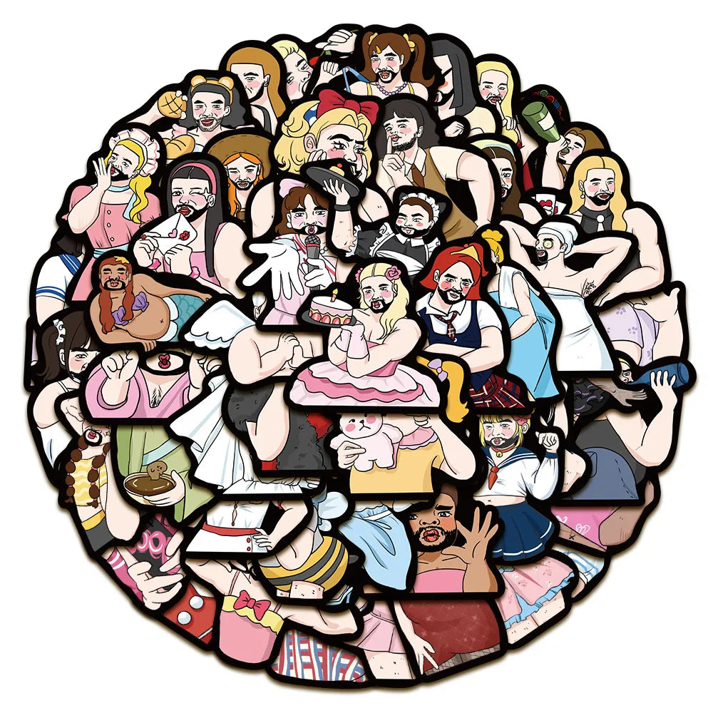 Funny Male Cross-Dressing Cartoon Stickers for Phone Laptop Luggage Skateboard Decals