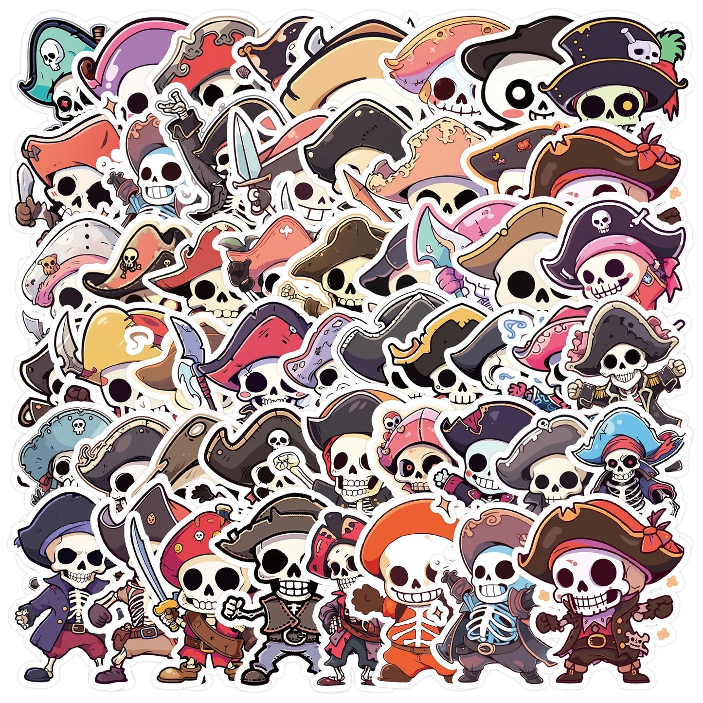 Kawaii Skull Pirate Stickers for Phone Laptop Luggage Skateboard 10/30/50PCS