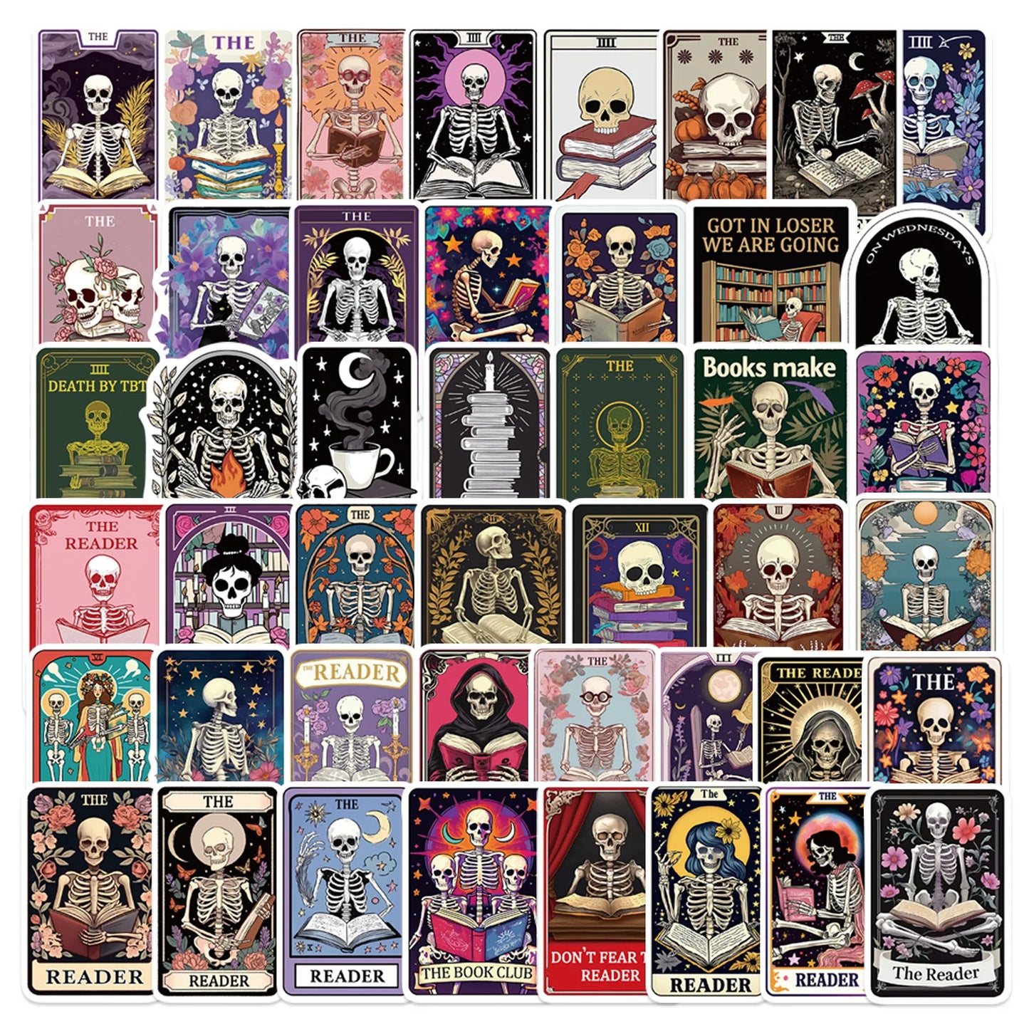 Cartoon Skull Tarot Cards Stickers PVC Waterproof Skateboard Notebook Graffiti Toy