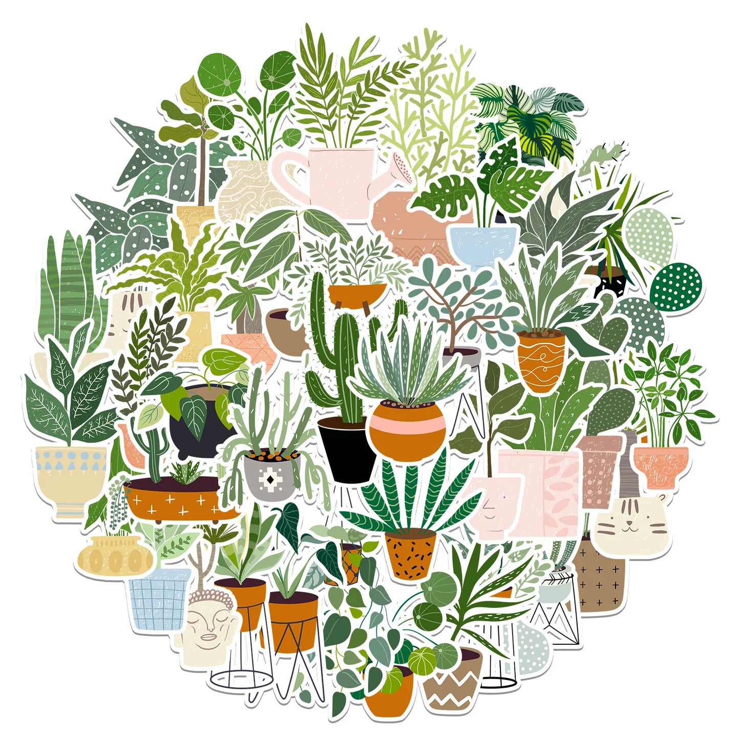 10/20/44pcs Cute Green Potted Plant Stickers Decorative Washi Decals Scrapbooking Laptop Phone Diary Stationery Graffiti Sticker
