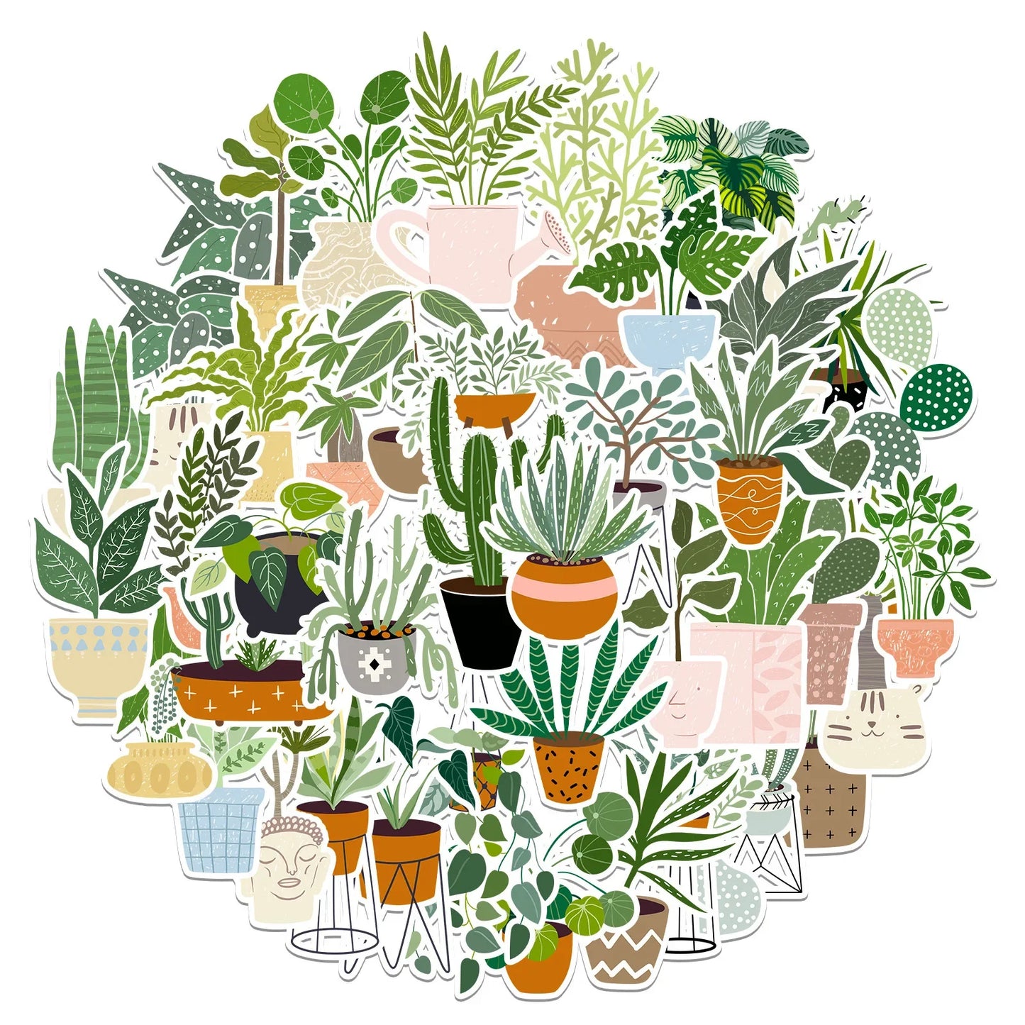 10/20/44pcs Cute Green Potted Plant Stickers Decorative Washi Decals Scrapbooking Laptop Phone Diary Stationery Graffiti Sticker