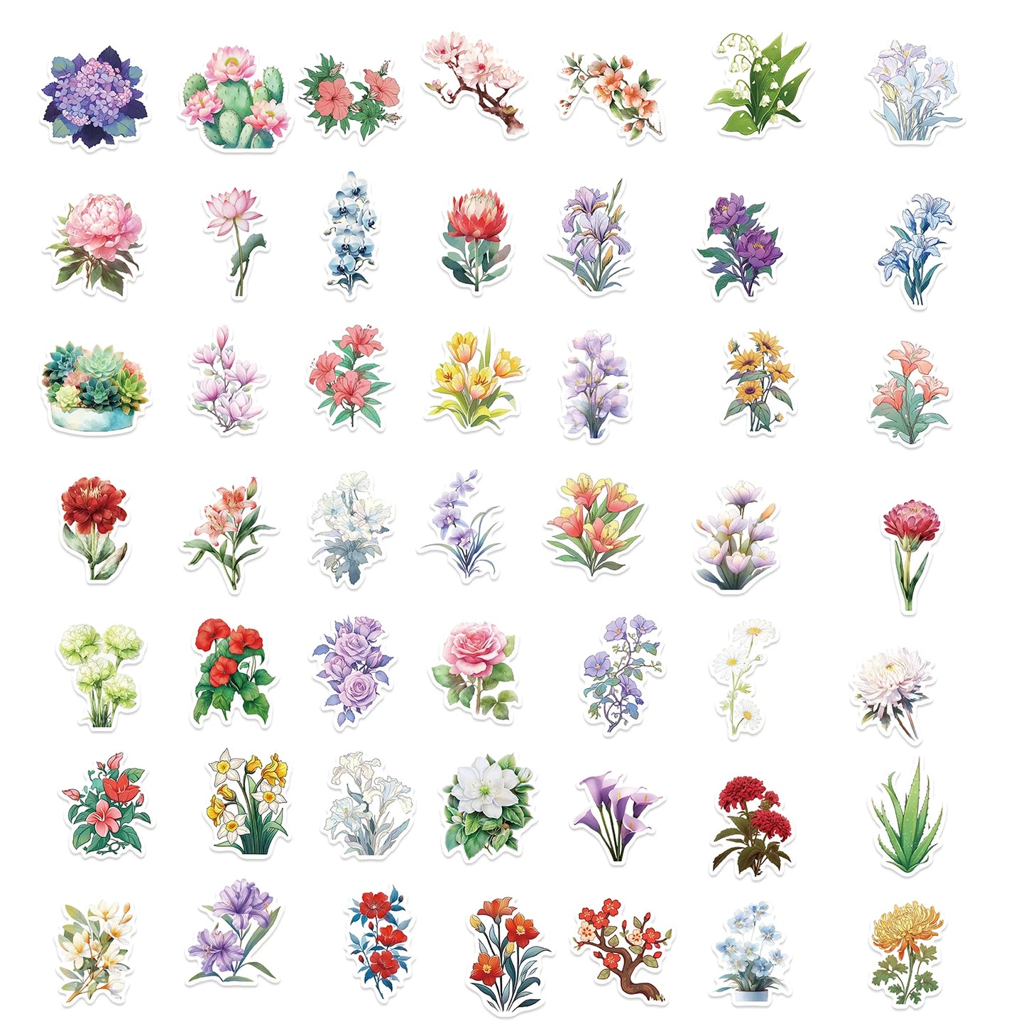 50pcs Plant Flower Stickers Aesthetic Ins Decals Kids Toy DIY Notebook Bike Phone Luggage Car Waterproof Decoration Sticker