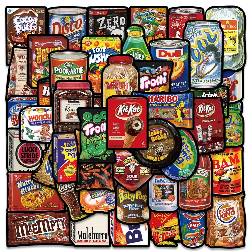 48PCS Cartoon Snack Stickers Waterproof Decals for Phone, Bike, Car, Kids Toys