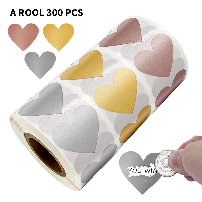 100-300pcs Heart Shape Labels Sticker 3 Colors Scratch Off Stickers DIY Handmade For Game Scratch Sticker Labels Stationer