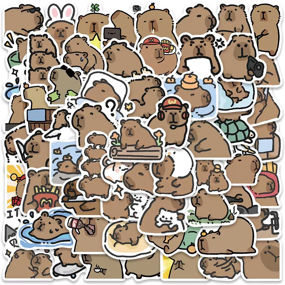 62PCS Cute Capybara PVC Stickers Decorative DIY Phone Scrapbook Decals