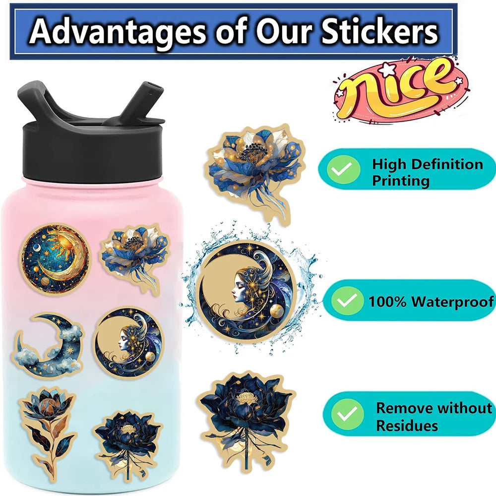 50pcs Retro Astronomy Universe Planets Stickers for Suitcase Phone Notebook Galaxy Moon Astrology Aesthetic Decals Sticker