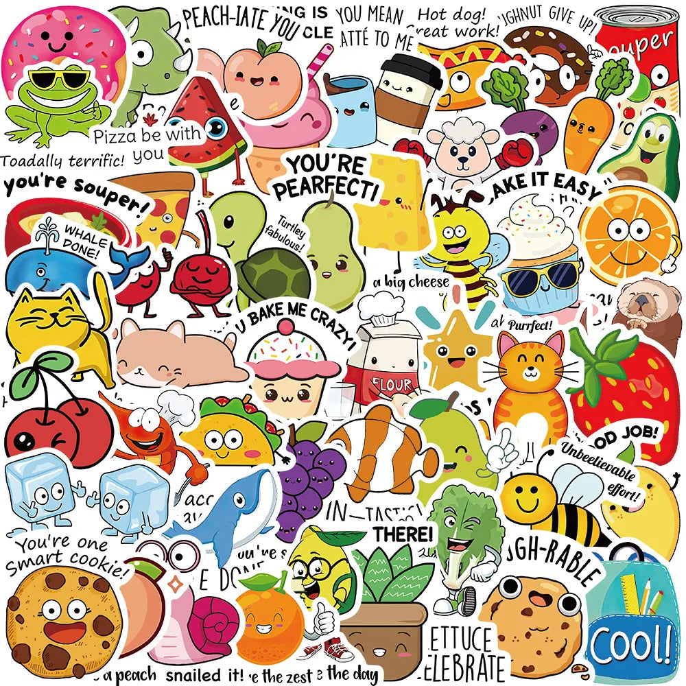 Cartoon Animal Fruit Stickers for Kids - 10/30/50pcs DIY Laptop Notebook Fridge School Teacher Rewards