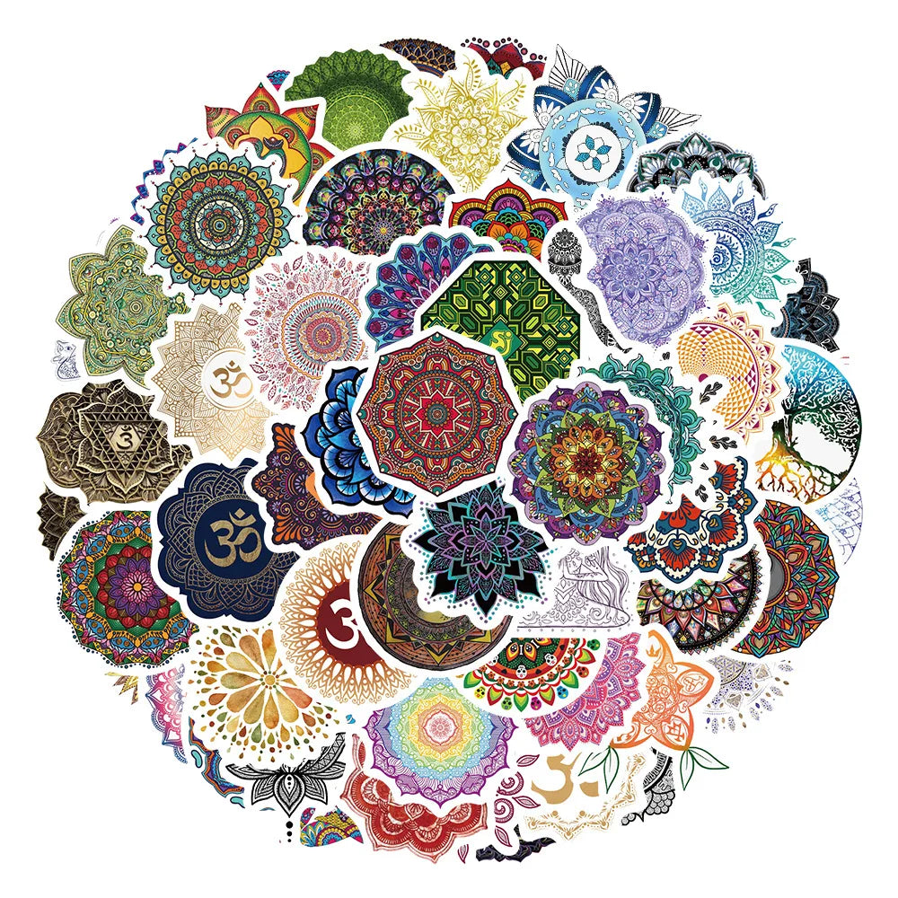 Mandala Flower Stickers 10/30/60Pcs for Suitcase, Skateboard, Laptop, Luggage, Phone, DIY Decal