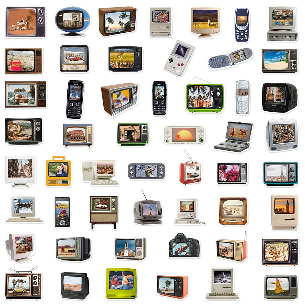 10/30/50pcs Retro Equipment Phone CD Tape Computer Stickers Vintage Decals Laptop Motorcycle Luggage Car Waterproof Sticker Toy