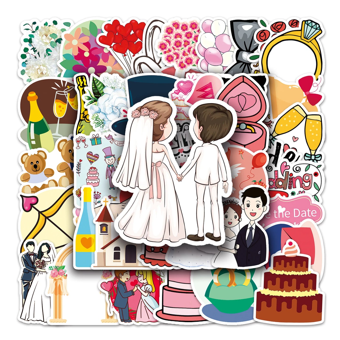 50Pcs Wedding Celebration Cartoon Waterproof Vinyl Stickers
