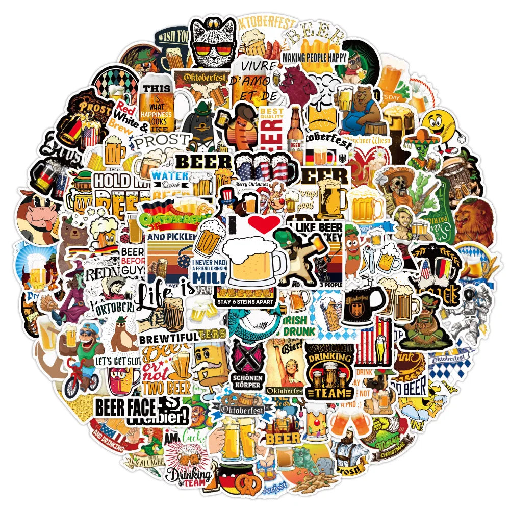 Oktoberfest Beer Cartoon Stickers Pack - Laptop, Helmet, Cup, Phone Decals