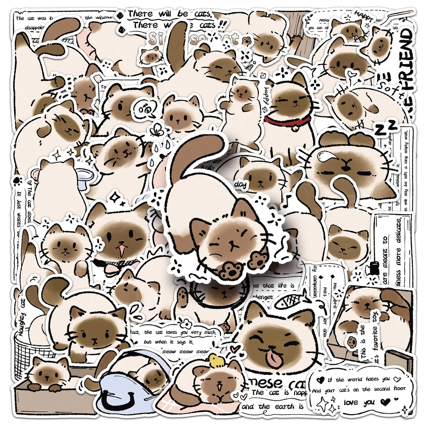 Siamese Cat Stickers: Cute Cartoon Decals for Laptops & More