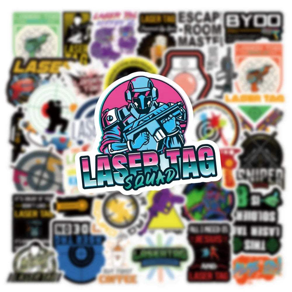 10/30/50PCS Laser Tag Shootout Game Stickers Cool Graffiti Toys For Kids Boys Phone Luggage Laptop Skateboard Decals Car Sticker
