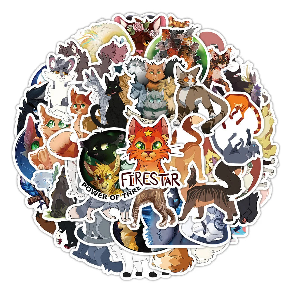 Cat Warrior Anime Cartoon Stickers for Laptop, Luggage, Skateboard, DIY, Kids - 10/30/50/100PCS