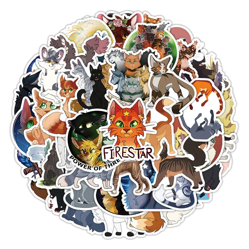 Cat Warrior Anime Cartoon Stickers for Laptop, Luggage, Skateboard, DIY, Kids - 10/30/50/100PCS