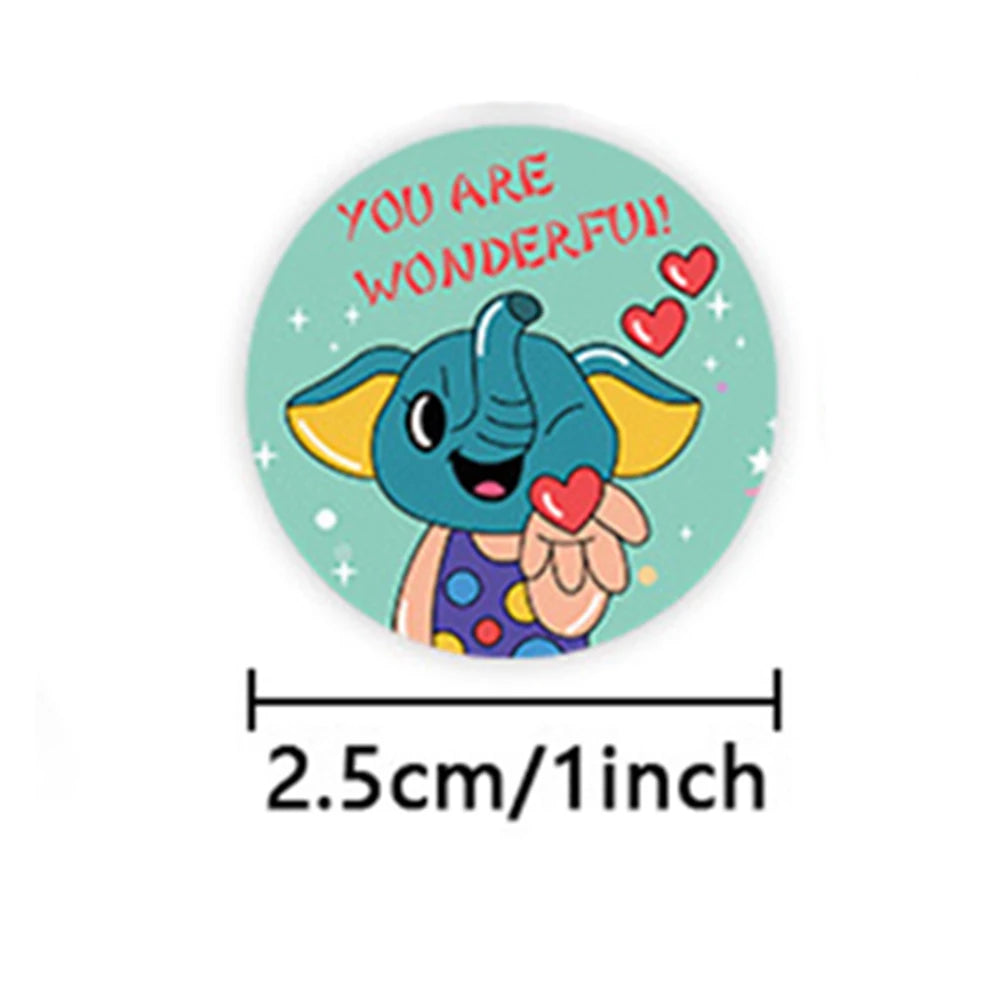100-500pcs Kids Cute Animals Round Reward stickers for Children Teaching Toy Gift Card Party Packaging Wrapping Labels