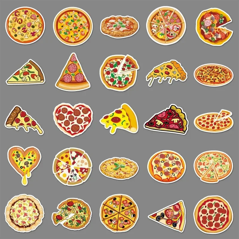 10/50Pcs Colorful Pizza Cartoon Food Personalized Children's Decoration Water Cup Luggage Phone Case Suitcase Waterproof Sticker