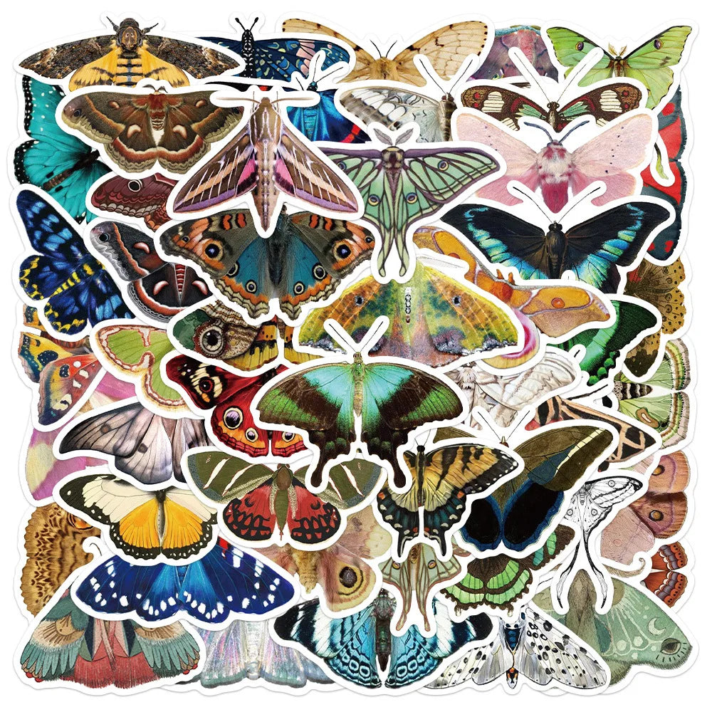 Retro Moth Art Stickers for Phone Laptop Luggage Skateboard Decals