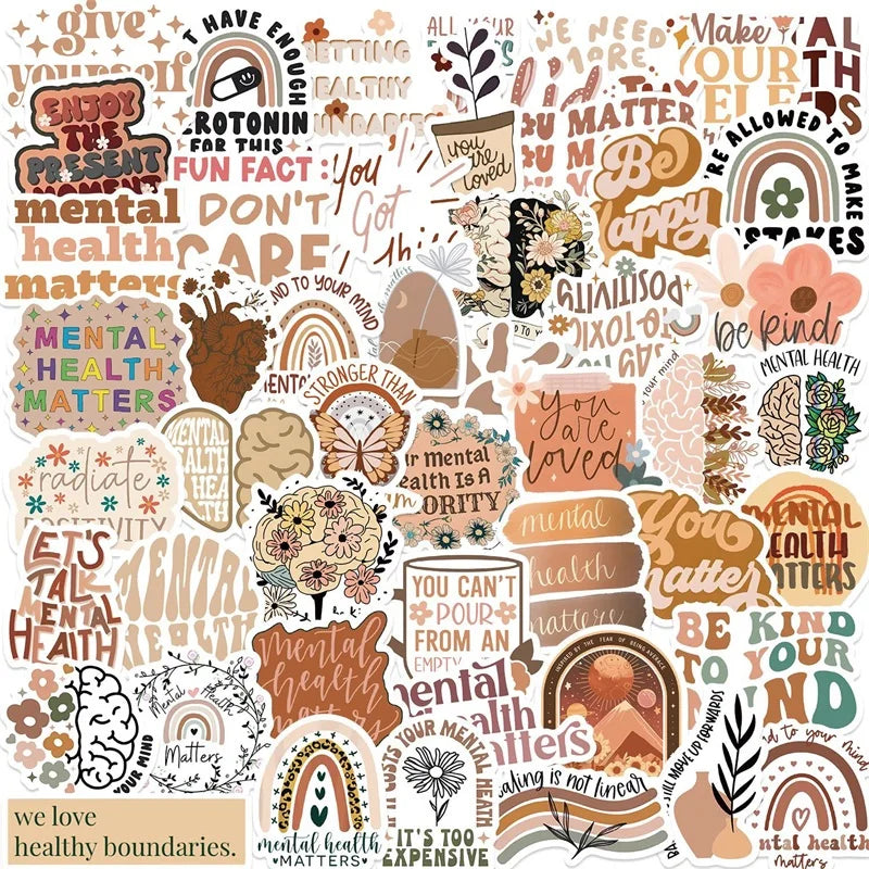50PCS Boho Mental Health Stickers for DIY & Scrapbooking