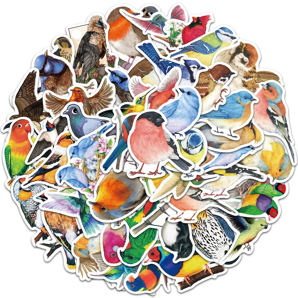50pcs Cute Colorful Birds Animal Sticker Waterproof Graffiti For Phone Water Bottle Laptop Bicycle Car Decals Kids Toy
